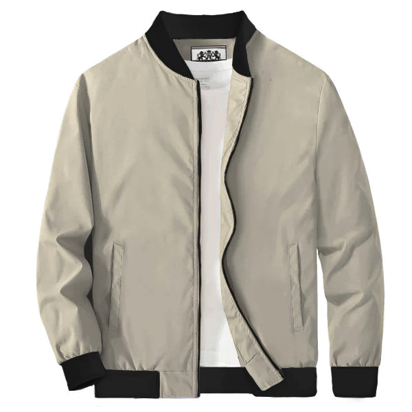 Beige Zip-Up Bomber Jacket