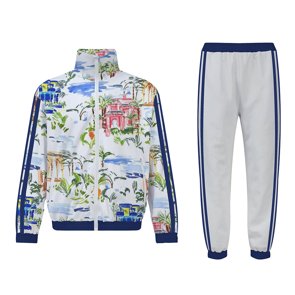 Hawaiian Rainforest Print Elastic Waist Sports Sweatshirt Pants