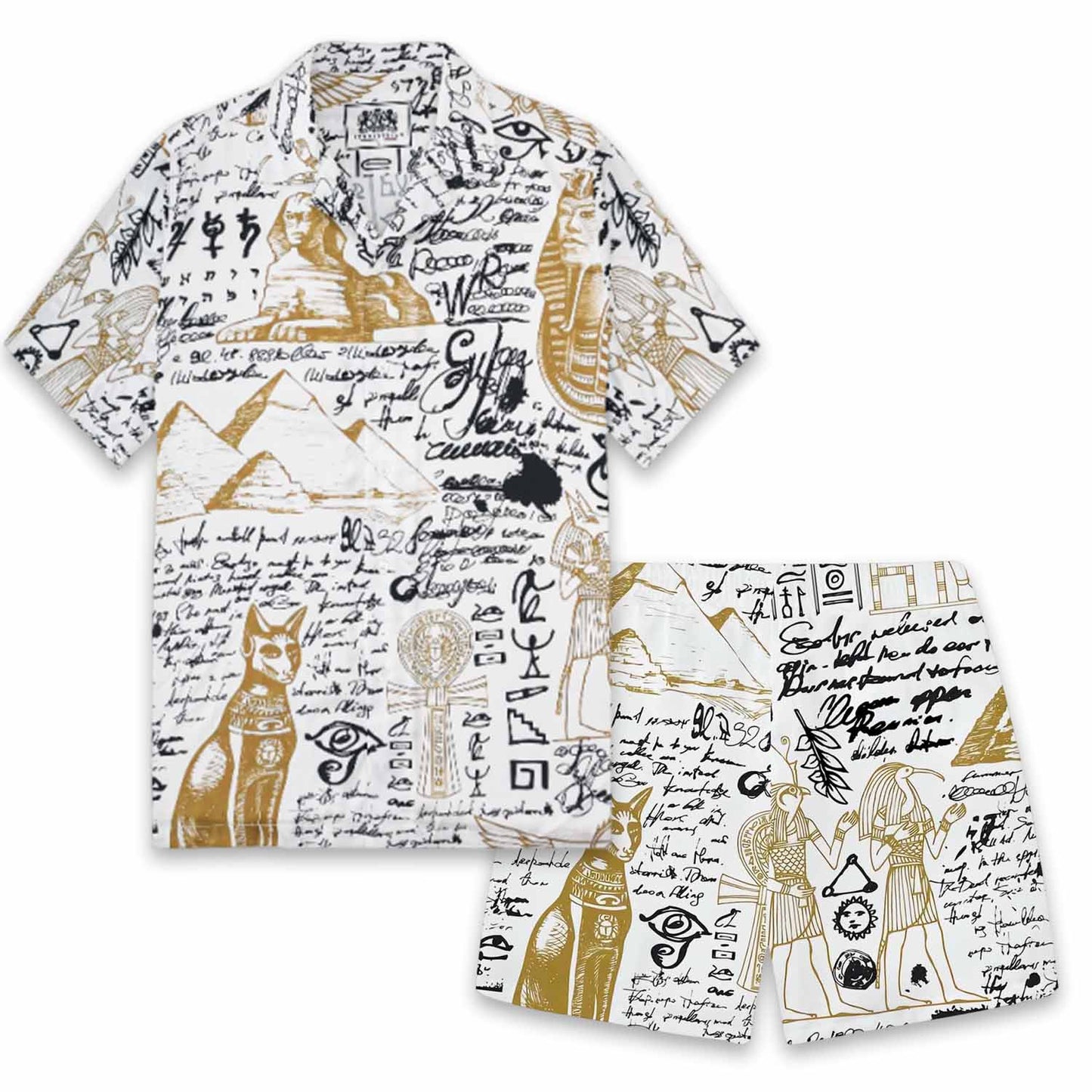 Egyptian Pyramid Pattern Short Sleeve Camp Collar Shirt
