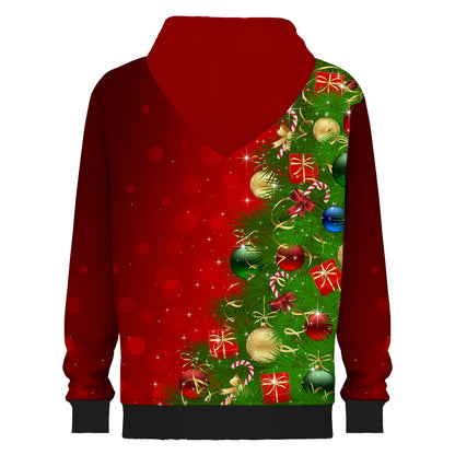 Red Gorgeous Christmas Tree Print Hooded Sweatshirt