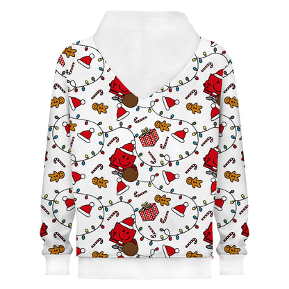 Christmas Smiley Face Print Hooded Sweatshirt