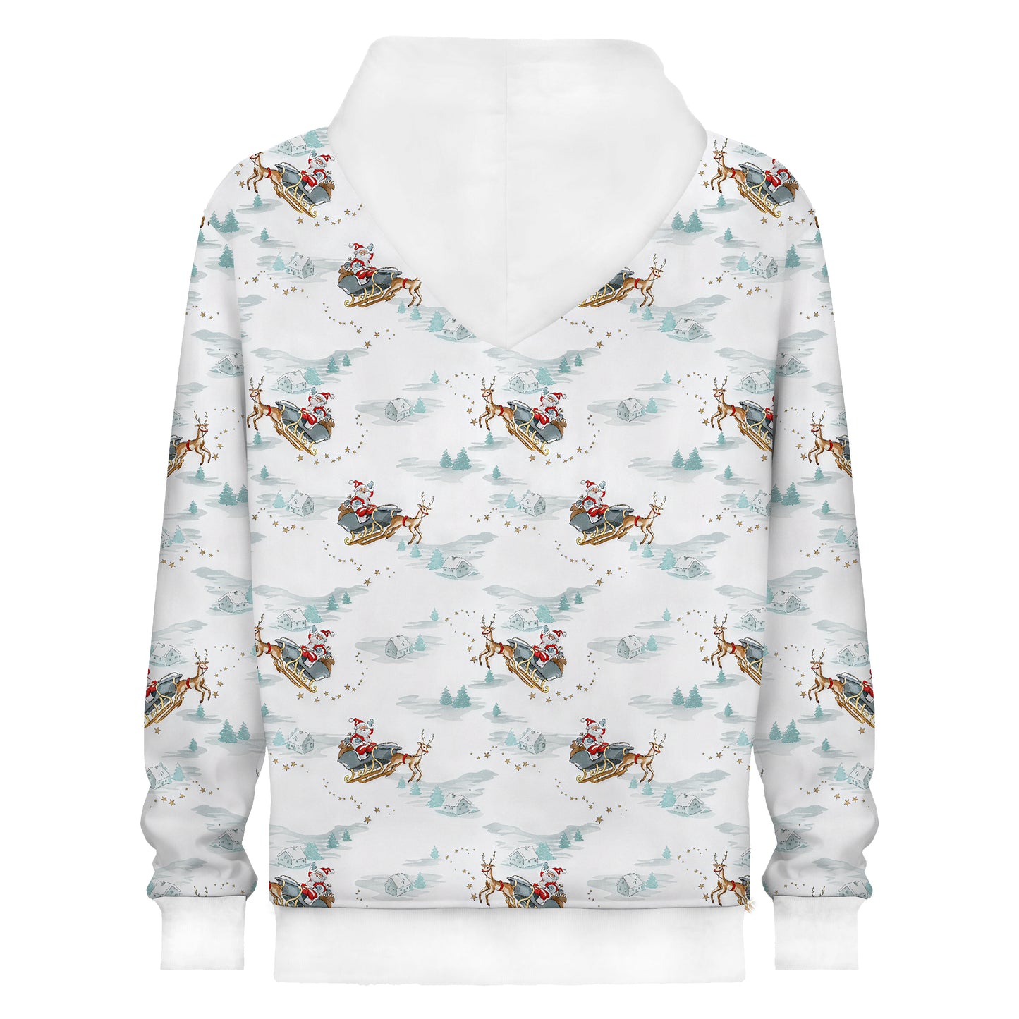 Santa Claus Driving A Reindeer Sleigh In The Snow Print Hooded Sweatshirt