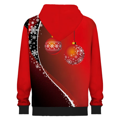 Red And Black Color Matching Print Hooded Sweatshirt