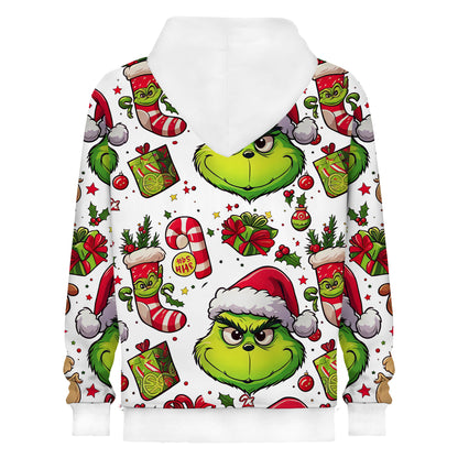 Green Monster Christmas Stocking Print Hooded Sweatshirt