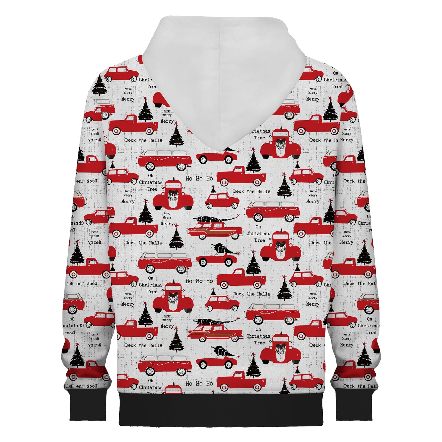 Red Car Christmas Tree Print Hooded Sweatshirt