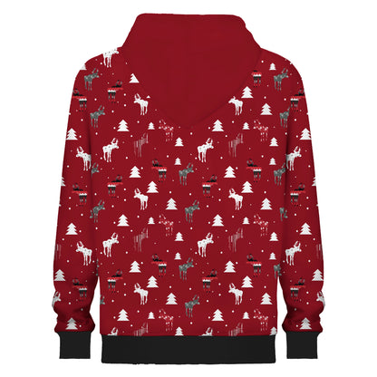 Men's Red Christmas Print Hooded Sweatshirt