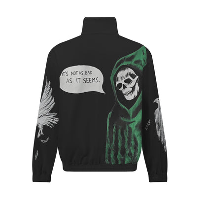 Devil Skull Print Zip Up Track Suit Top