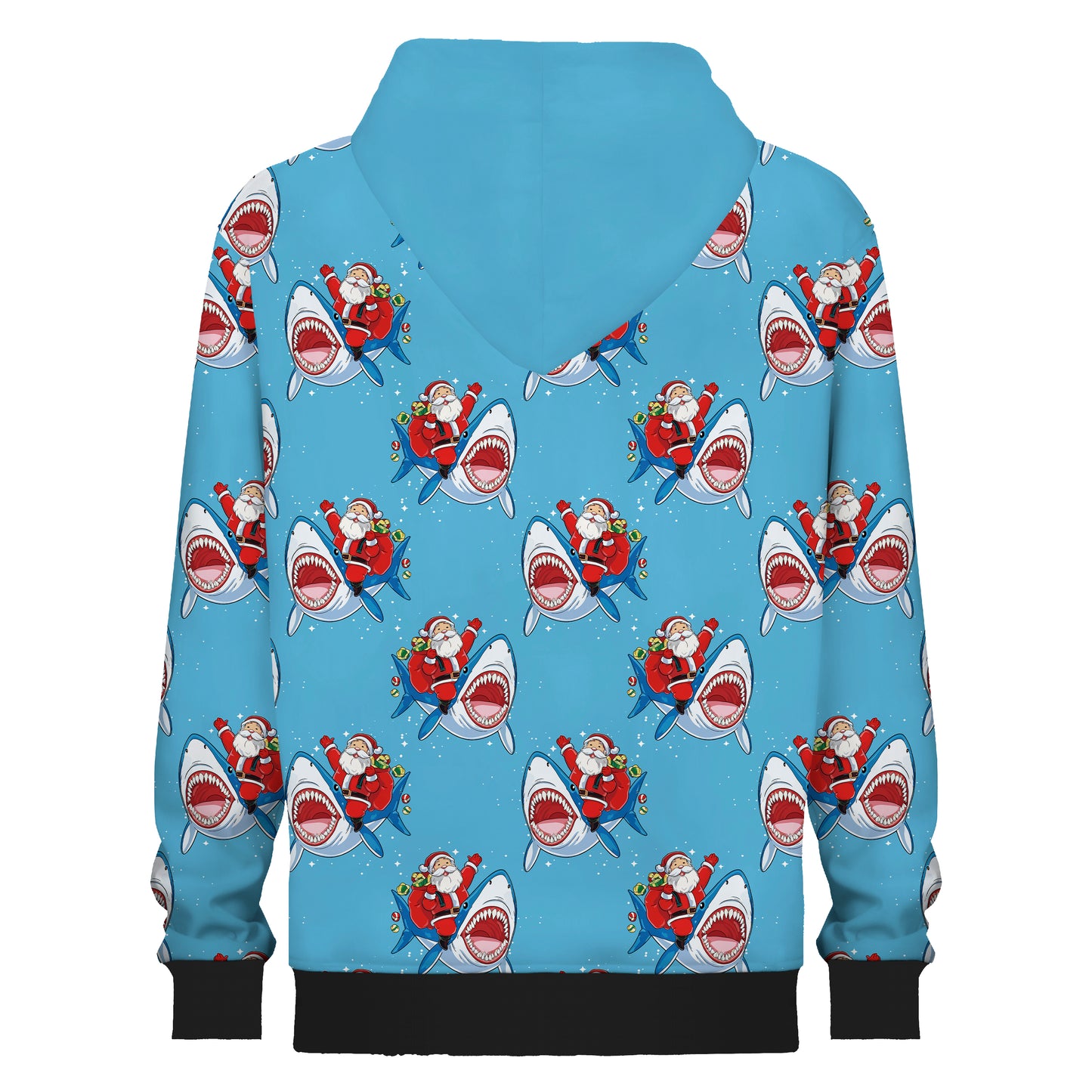 Santa Claus Riding A Shark Print Hooded Sweatshirt