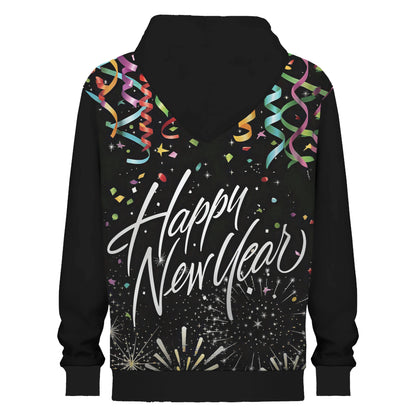 New Year Ribbon Print Hooded Sweatshirt