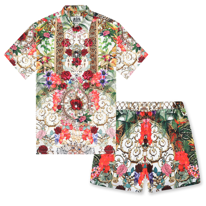 Gorgeous Floral Printed Silk Fiber Short Sleeve Shirt