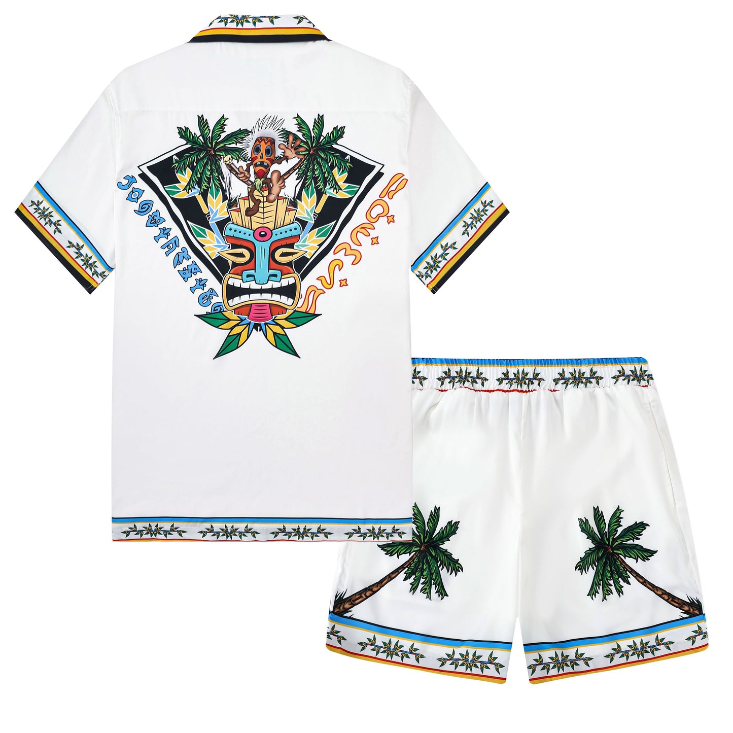 Tropical Vibe Tiki Pattern Waistband Shorts