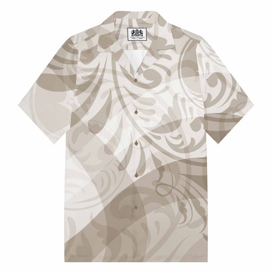 Light Brown On White Polynesian Camp Collar Short Sleeve Shirt
