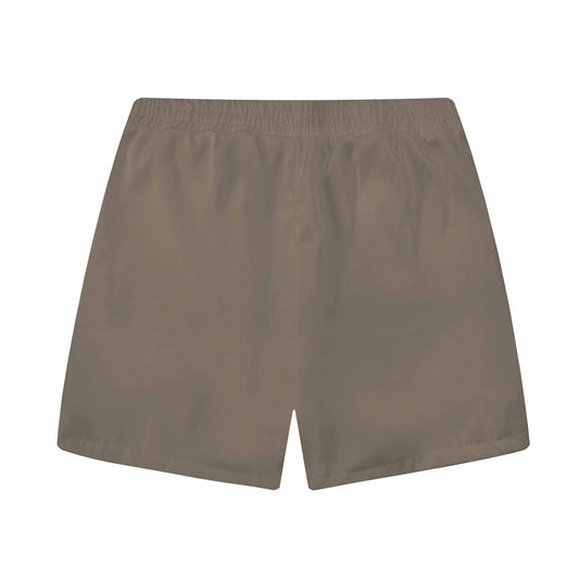 Light Brown On White Polynesian Elastic Waistband Summer Casual Shorts