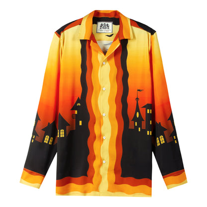 Halloween Witch Long Sleeve Camp Collar Shirt