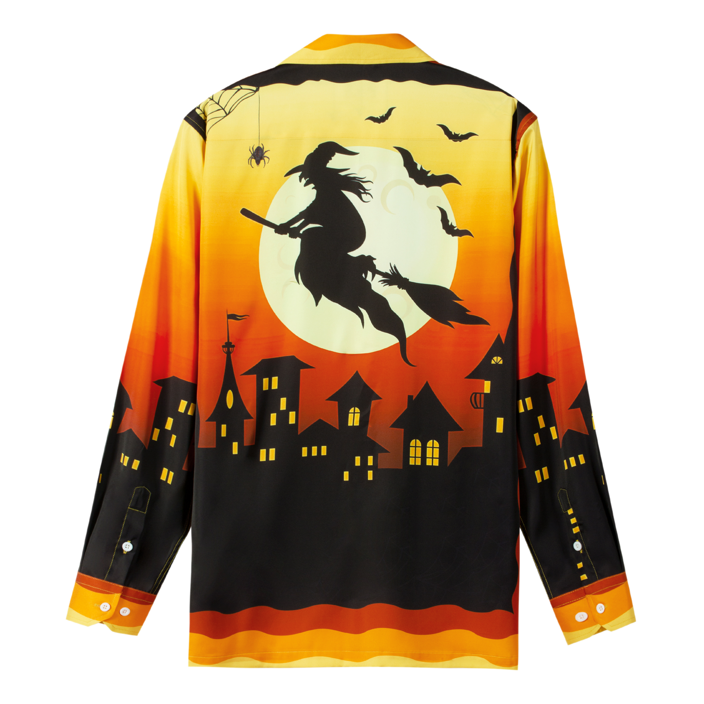 Halloween Witch Long Sleeve Camp Collar Shirt