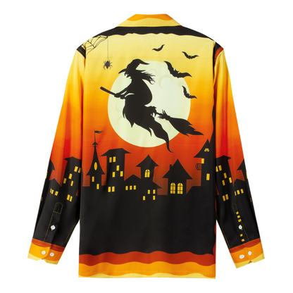 Halloween Witch Long Sleeve Camp Collar Shirt