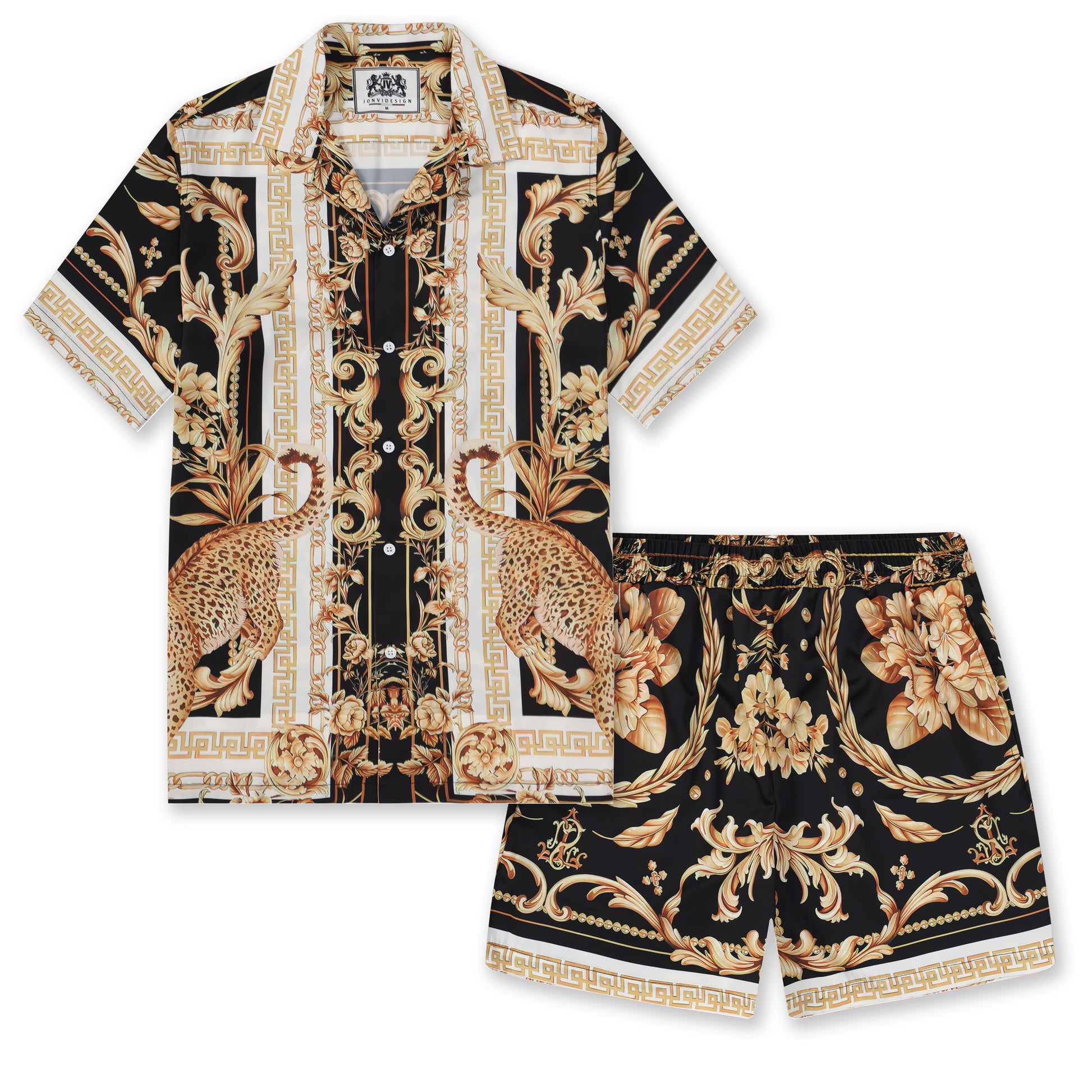 Golden Baroque Pattern Camp Collar Shirt Jonvidesign