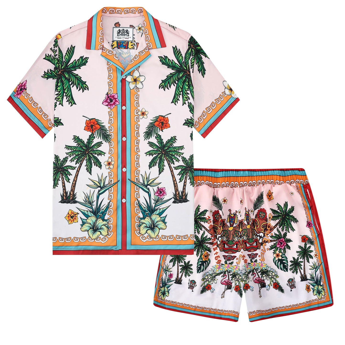 Tropical Vibe Tiki Themed Pattern Short Sleeve Camp Collar Shirt