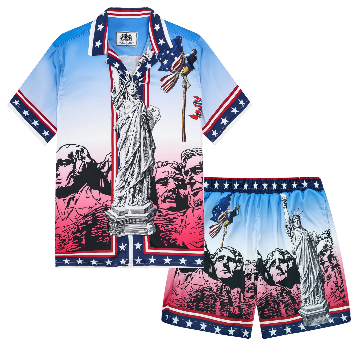 Independence Day Statue of Liberty Pattern Silk Fiber Waistband Shorts