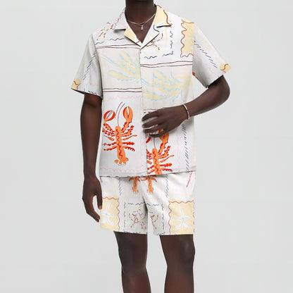 Aloha Style Lobster Pattern Short Sleeve Camp Collar Shirt