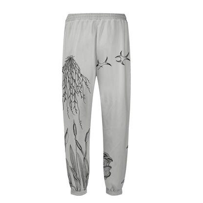 Foral Leaf Print Elastic Waist Sports Sweatshirt Pants