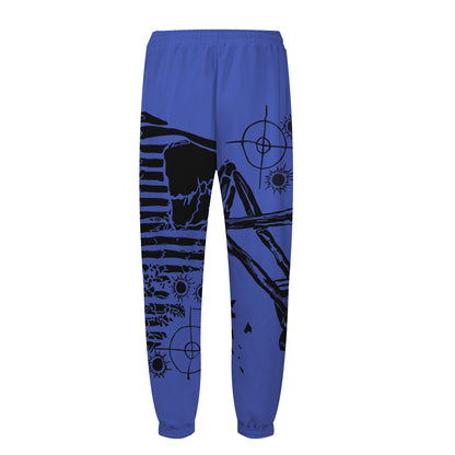 Blue Skull Holding Head Action Print Elastic Waist Sports Sweatshirt Pants