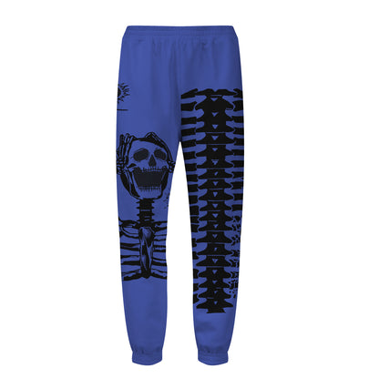 Blue Skull Holding Head Action Print Elastic Waist Sports Sweatshirt Pants