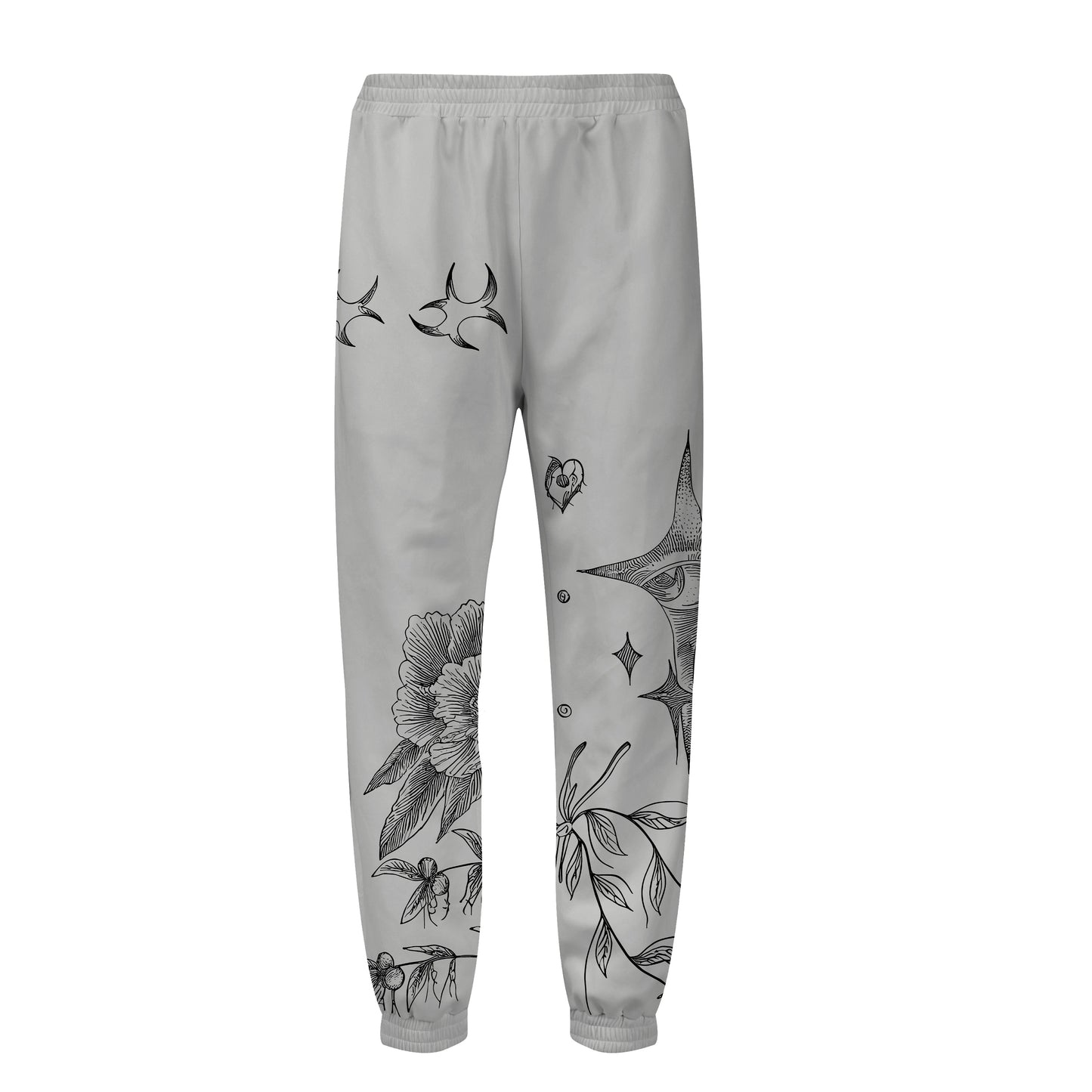 Foral Leaf Print Elastic Waist Sports Sweatshirt Pants