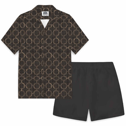 Hawaiian Gold Mesh Camp Collar Short Sleeve Shirt