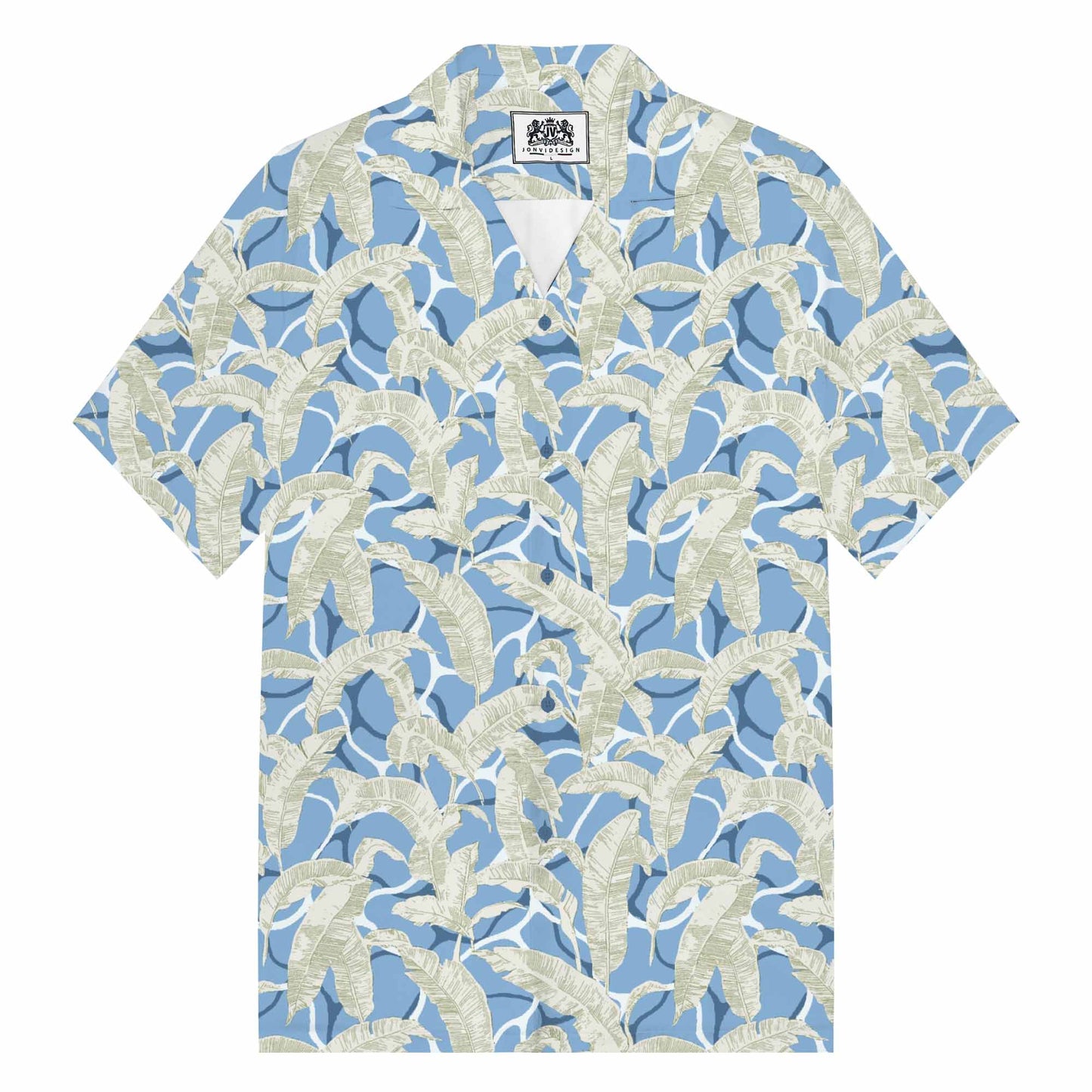 Artistically Detailed Fronds Camp Collar Short Sleeve Shirt