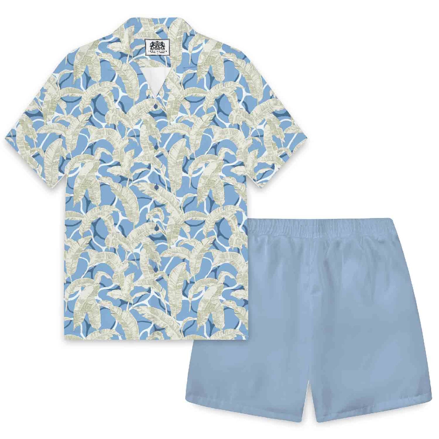 Artistically Detailed Fronds Camp Collar Short Sleeve Shirt