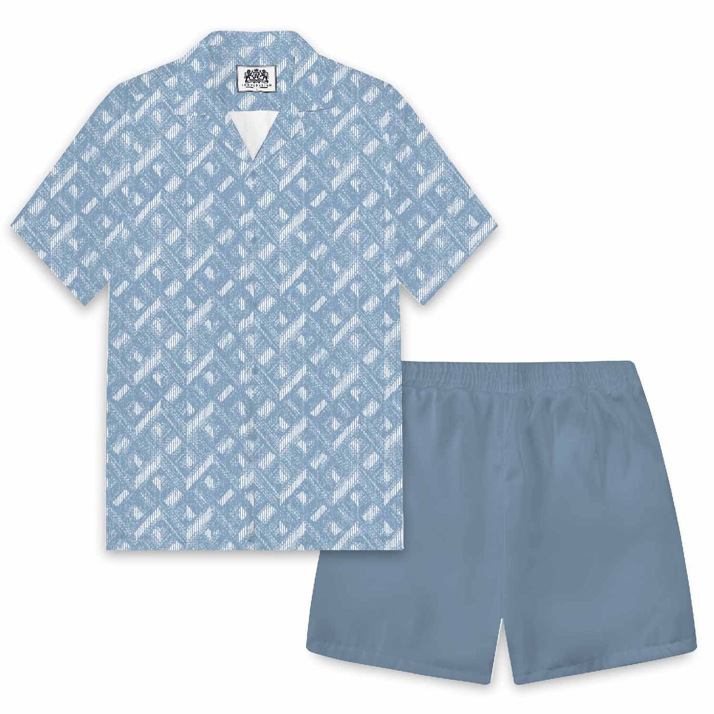 Blue Printed Elastic Waistband Summer Casual Shorts