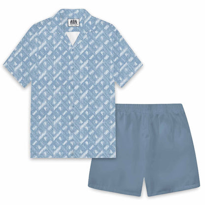 Blue Printed Elastic Waistband Summer Casual Shorts