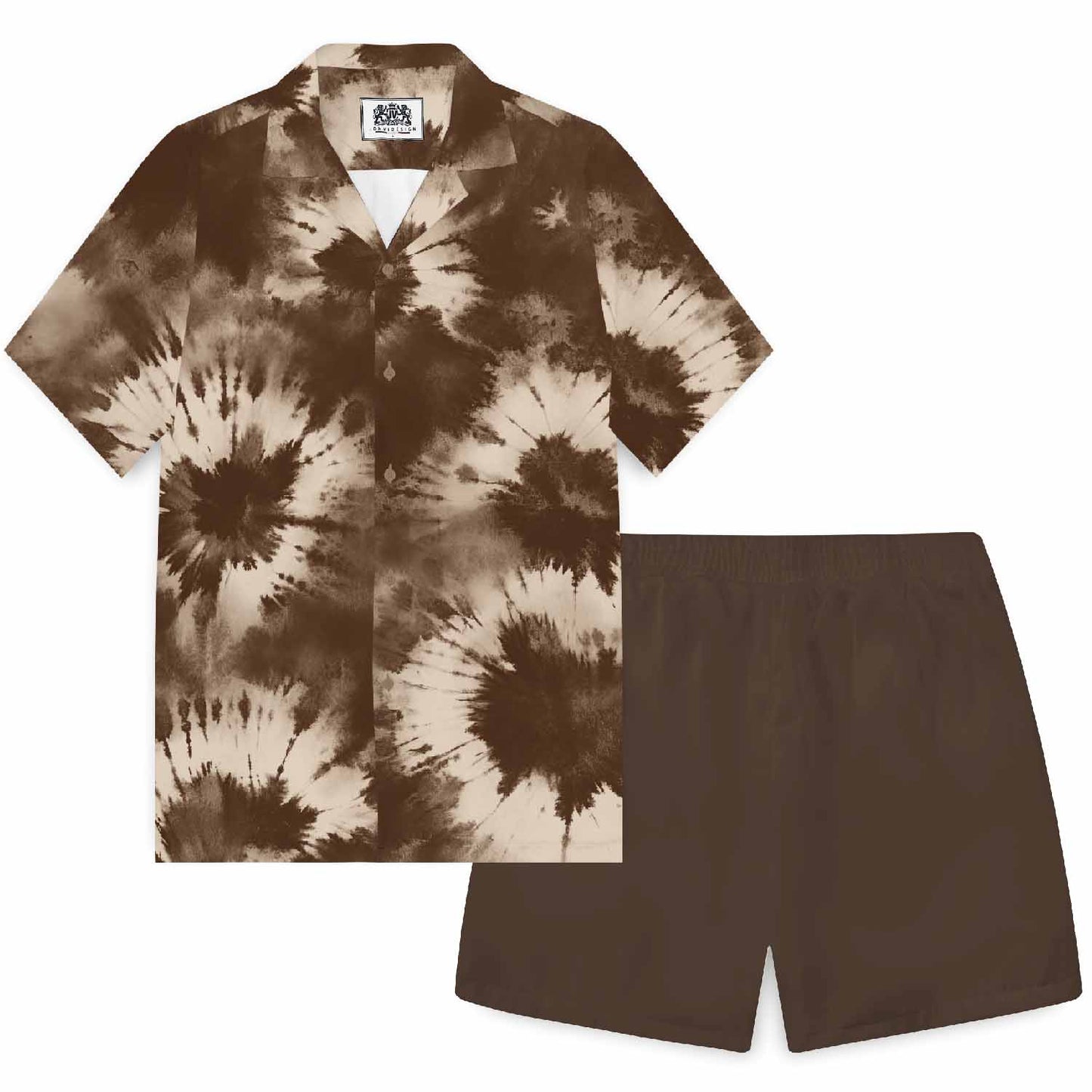 Brown Tie-Dye Camp Collar Short Sleeve Shirt