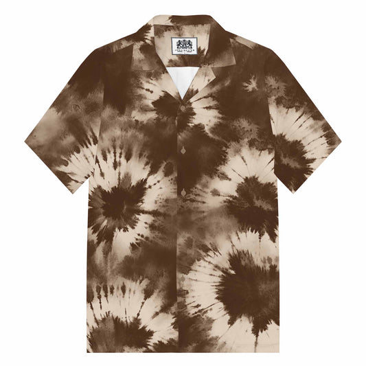 Brown Tie-Dye Camp Collar Short Sleeve Shirt