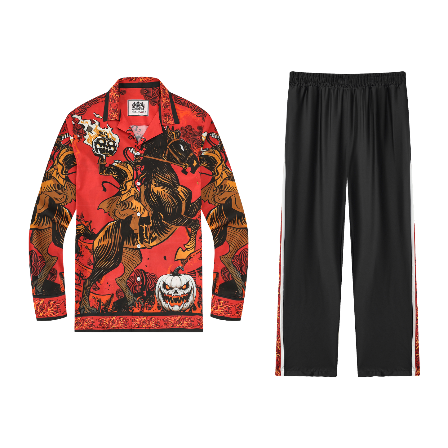 Headless Horseman Print Halloween Casual Trousers With Elastic Waistband