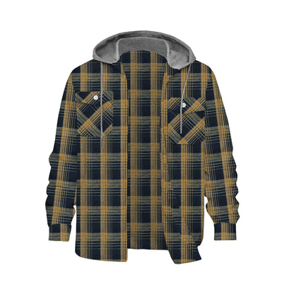 Black-Yellow Vintage Plaid Long Sleeve Hooded Shirt