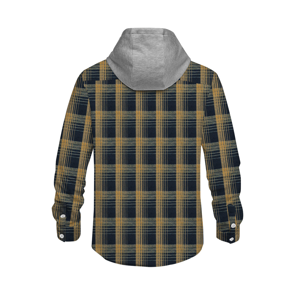 Black-Yellow Vintage Plaid Long Sleeve Hooded Shirt