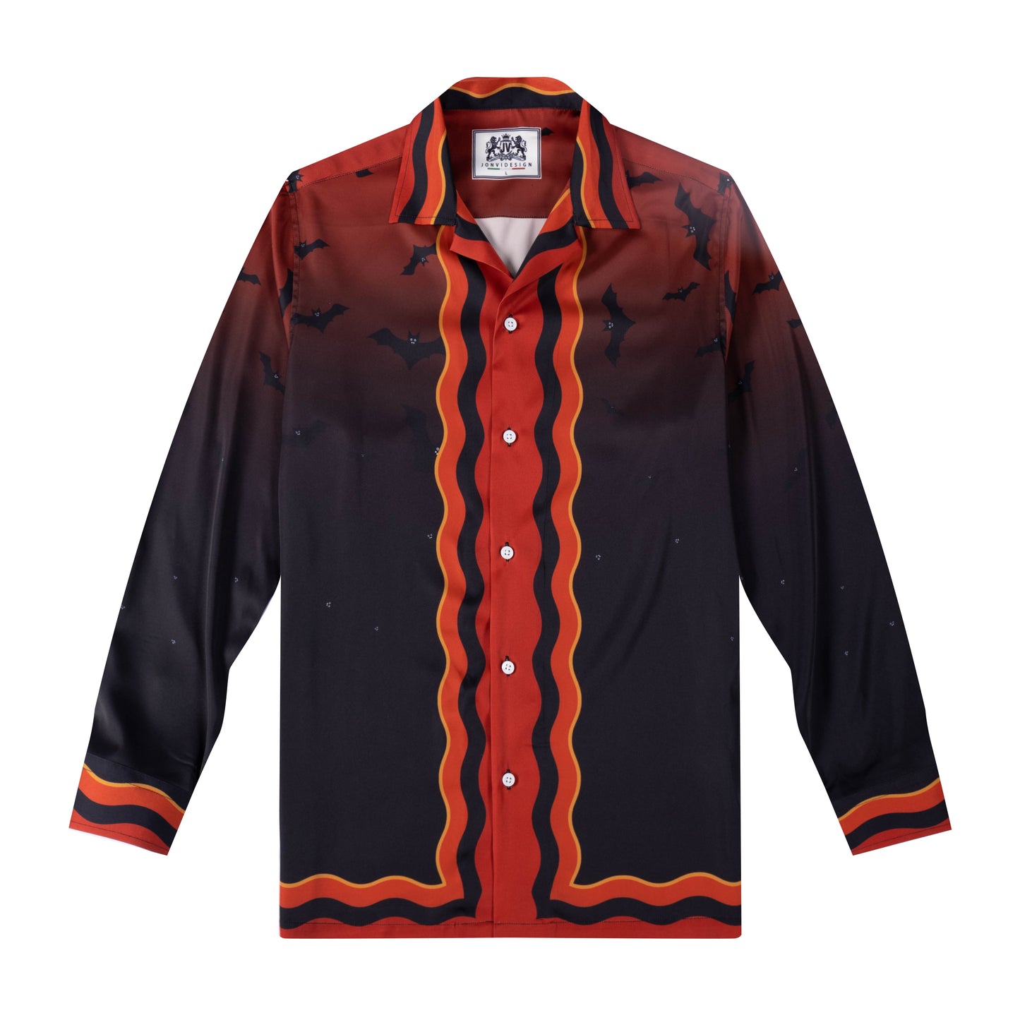 Halloween Trick or Treat Art Print Long Sleeve Camp Collar Shirt