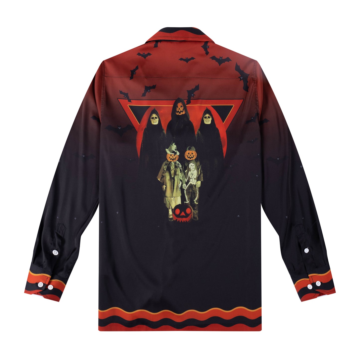 Halloween Trick or Treat Art Print Long Sleeve Camp Collar Shirt