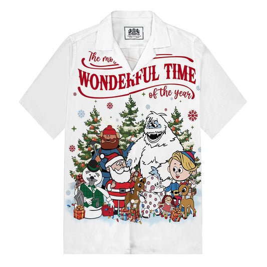 Christmas-Themed Cartoon Characters Retro Camp Collar Short Sleeve Shirt