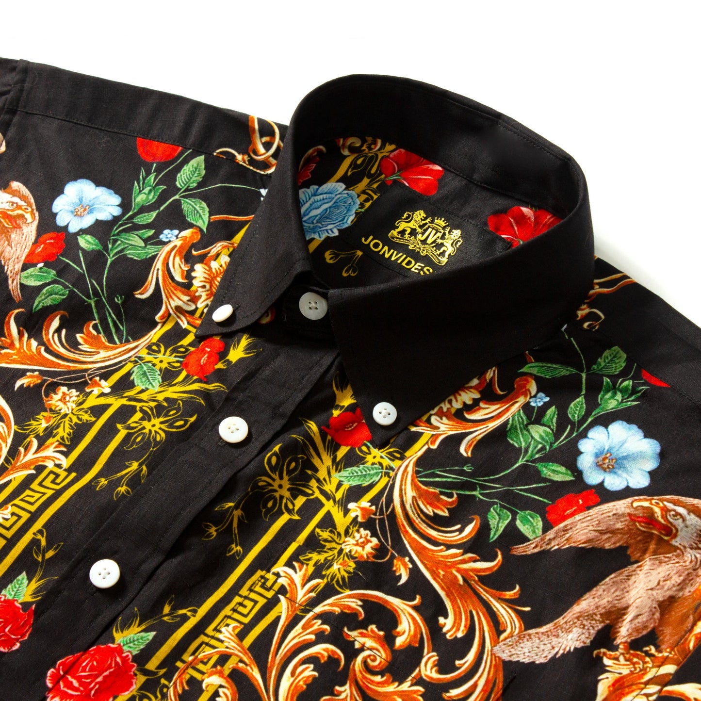 Baroque Floral Pattern Short Sleeve Shirt for Men Jonvidesign