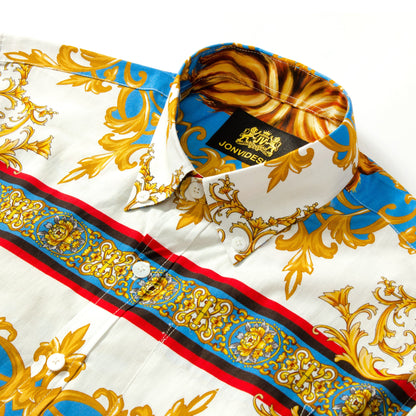 Baroque Lion Pattern Short Sleeve Shirt for Men Jonvidesign