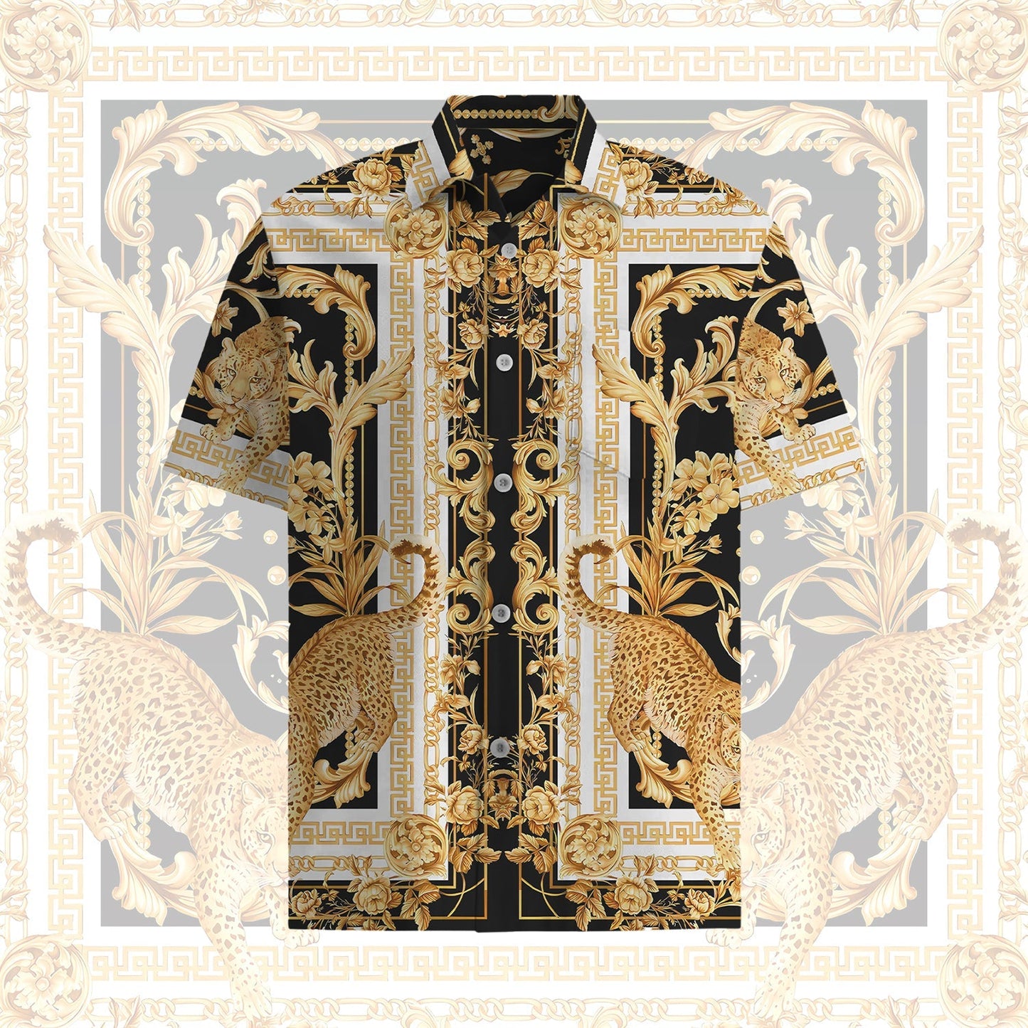 Baroque Short Sleeve Shirt with Animal Pattern Jonvidesign