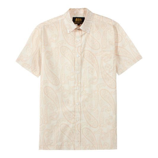 Beige Paisley Pattern Short Sleeve Dress Shirt for Men Jonvidesign