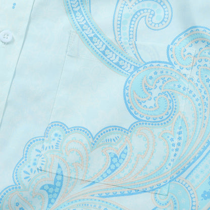 Blue Paisley Design Button Down Long Sleeve Casual Shirt Jonvidesign