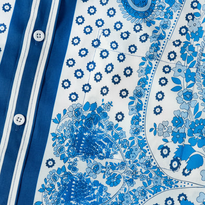 Blue Paisley Gear Pattern Long Sleeve Button Down Shirt Jonvidesign