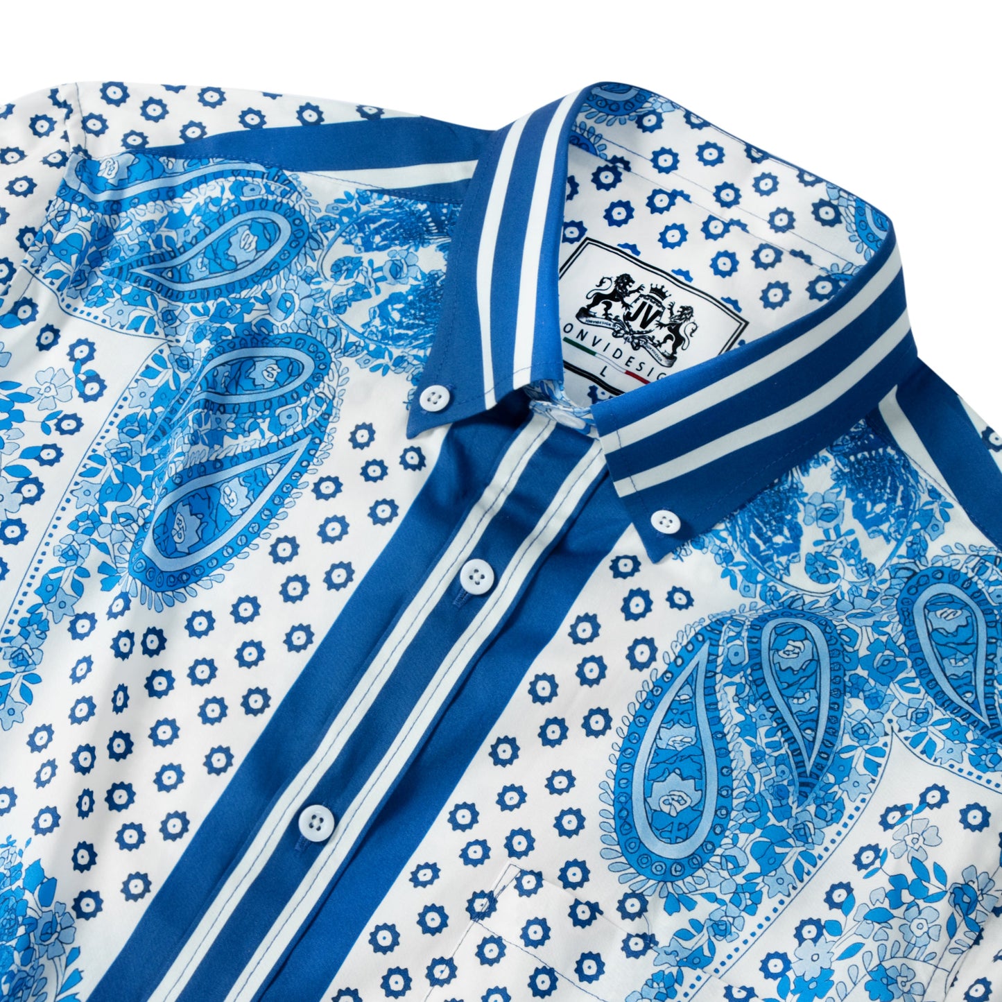 Blue Paisley Gear Pattern Long Sleeve Button Down Shirt Jonvidesign