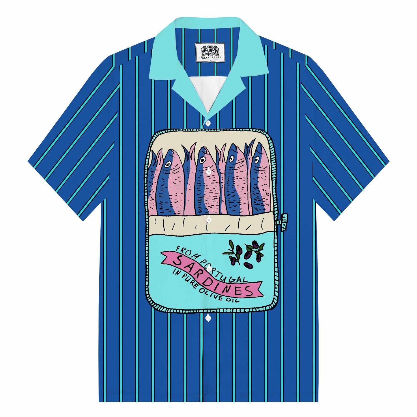 Blue Striped Vintage Sardines Short Sleeve Shirt