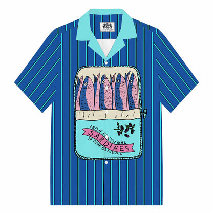Blue Striped Vintage Sardines Short Sleeve Shirt